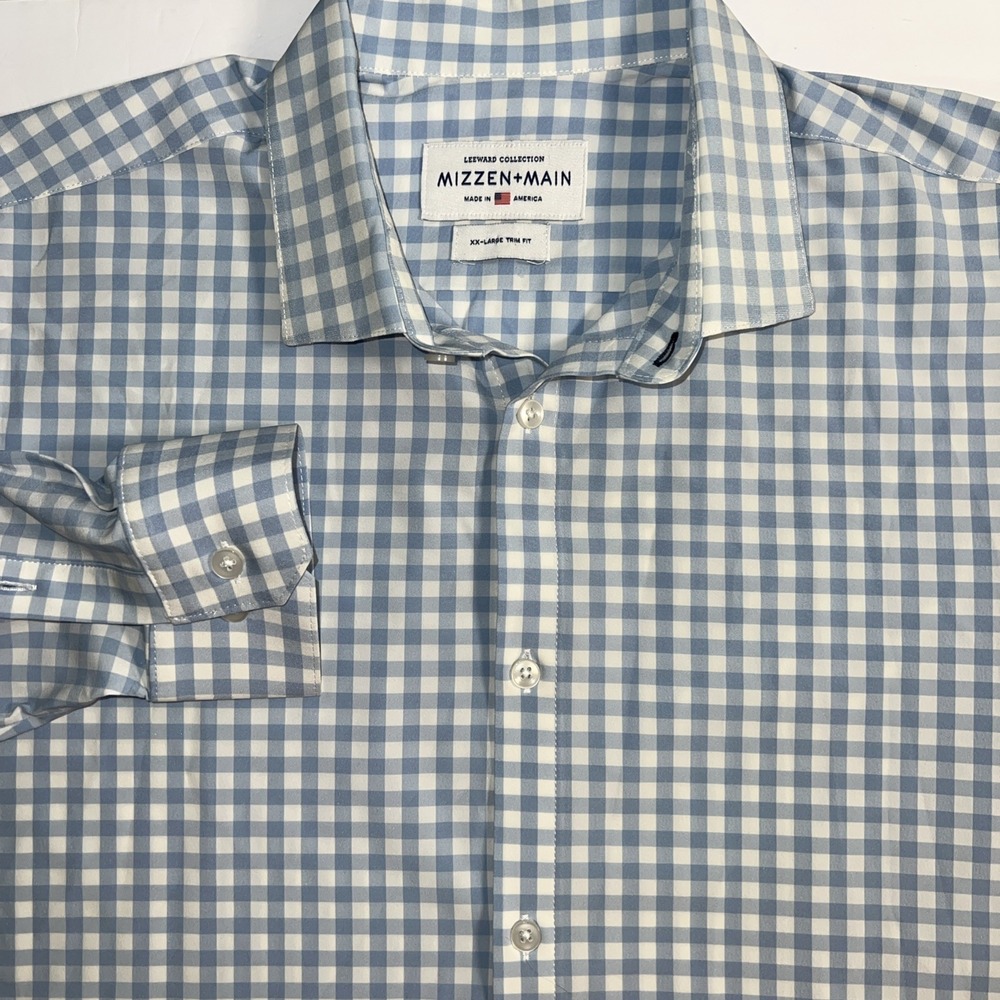Mizzen Main Leeward Blue Plaid Button Up Long Sleeve Shirt Trim Fit Men's XXL